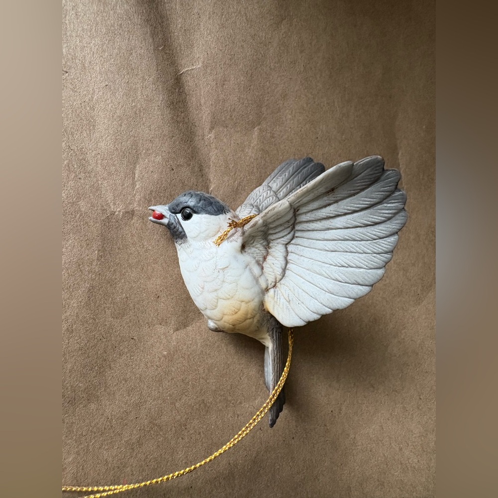 Hand-painted Hanging Porcelain Chickadee ornament. PORCELAIN - Andrea by Sadek